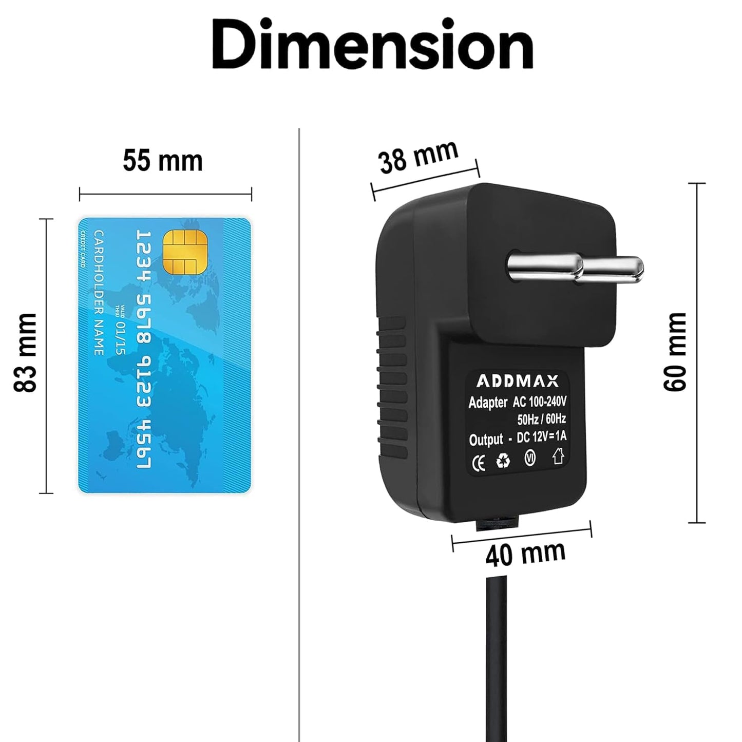 ADDMAX 1AMP DC Power Adapter Powers Supply (AC Input 100-240V Dc Output 12 Volt 1 Amps) CCTV Camera, SMPS for LCD Monitor, Router Modem