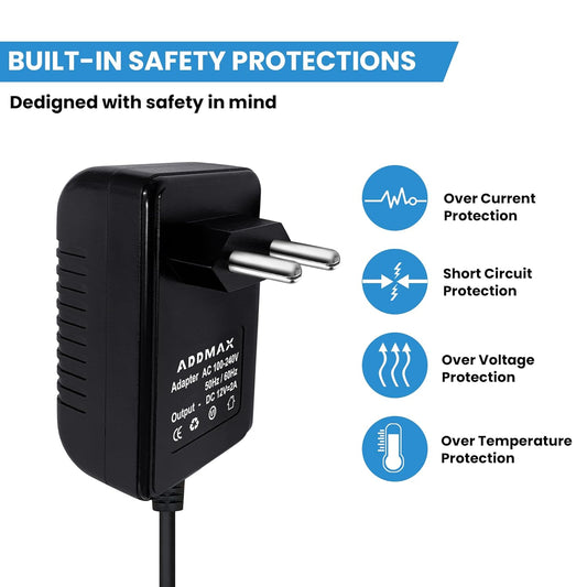 ADDMAX 12V 2 AMP DC Power Adapter Powers Supply (AC Input 100-240V Dc Output 12 Volt 2 Amps) CCTV Camera,SMPS for LCD Monitor
