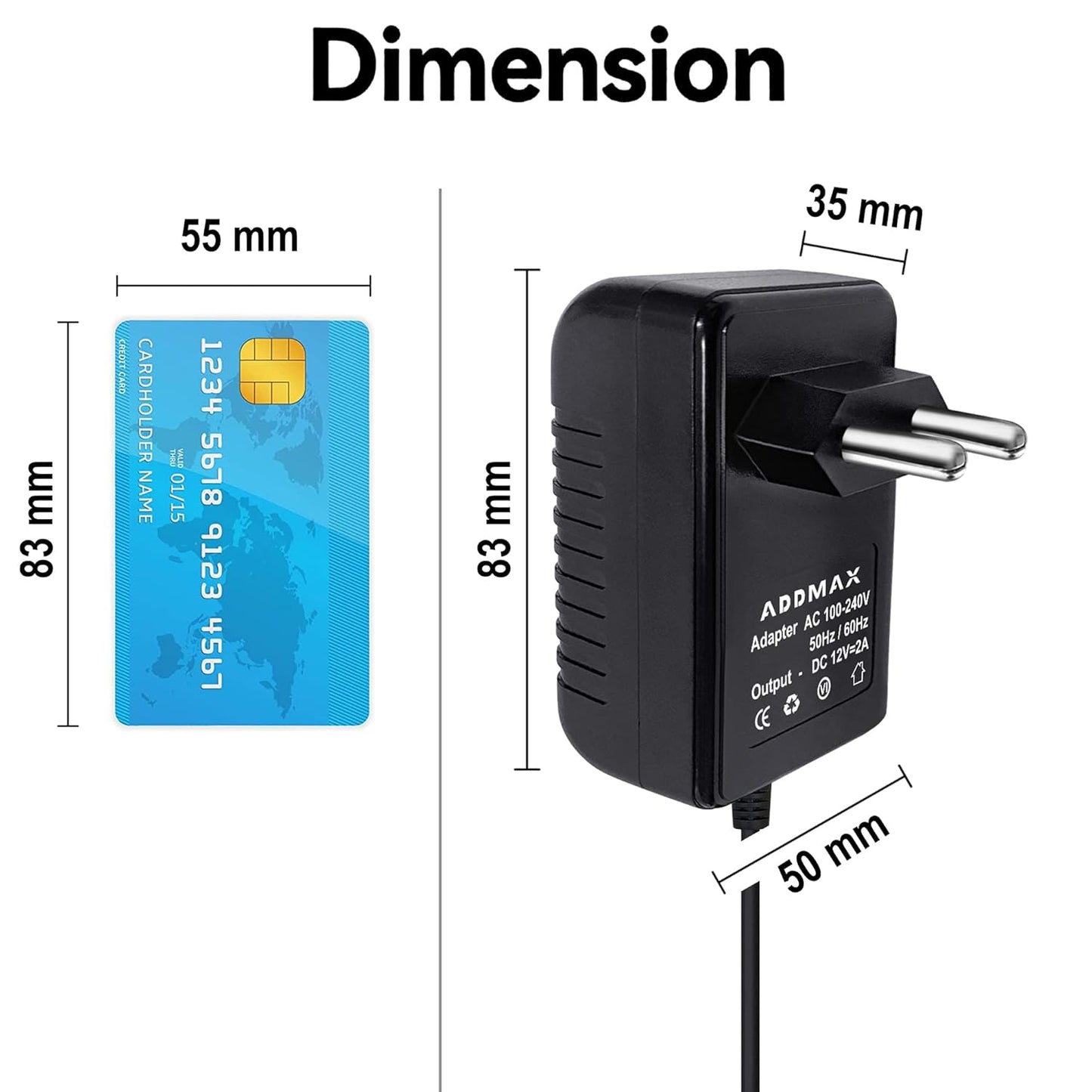 ADDMAX 12V 2 AMP DC Power Adapter Powers Supply (AC Input 100-240V Dc Output 12 Volt 2 Amps) CCTV Camera,SMPS for LCD Monitor
