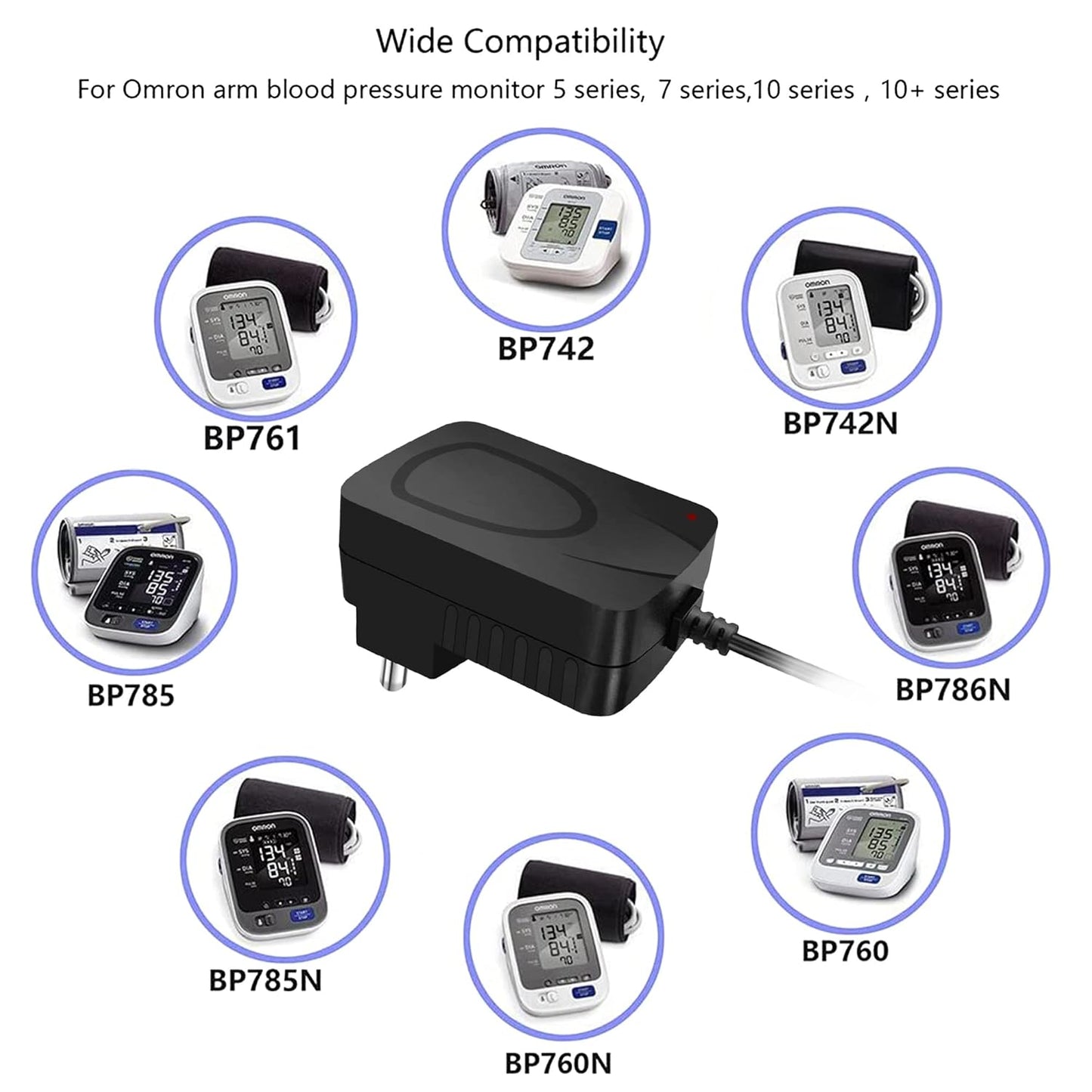 ADDMAX BP Power Adapter for Omron BP Monitors (5, 7, 10 Series)