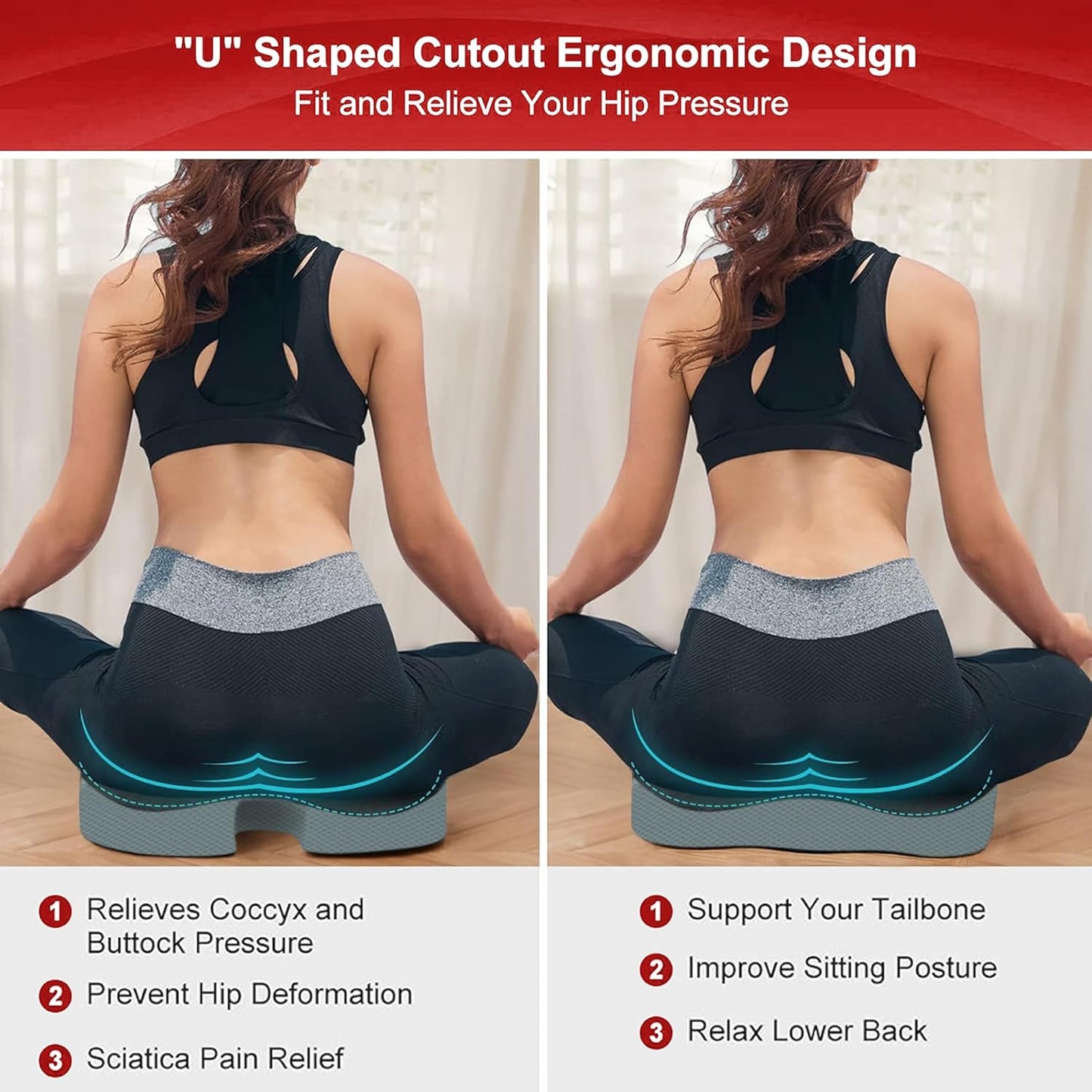ADDMAX Orthopedic Coccyx Seat Cushion (High Density Memory Foam) for Hip, Tailbone, Sciatica Pain Relief