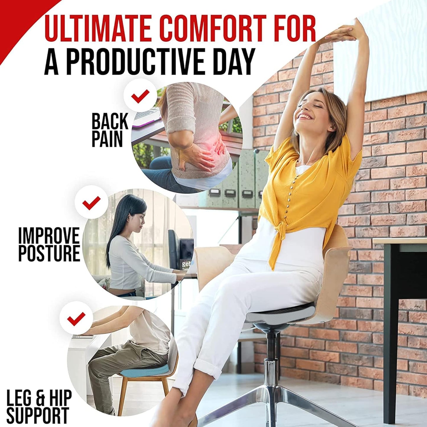 ADDMAX Orthopedic Coccyx Seat Cushion (High Density Memory Foam) for Hip, Tailbone, Sciatica Pain Relief